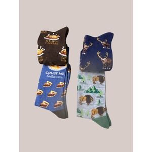 Twisted Toes Novelty Crew Socks 4 Pair 6-12‎ Thanksgiving Wildlife NEW
